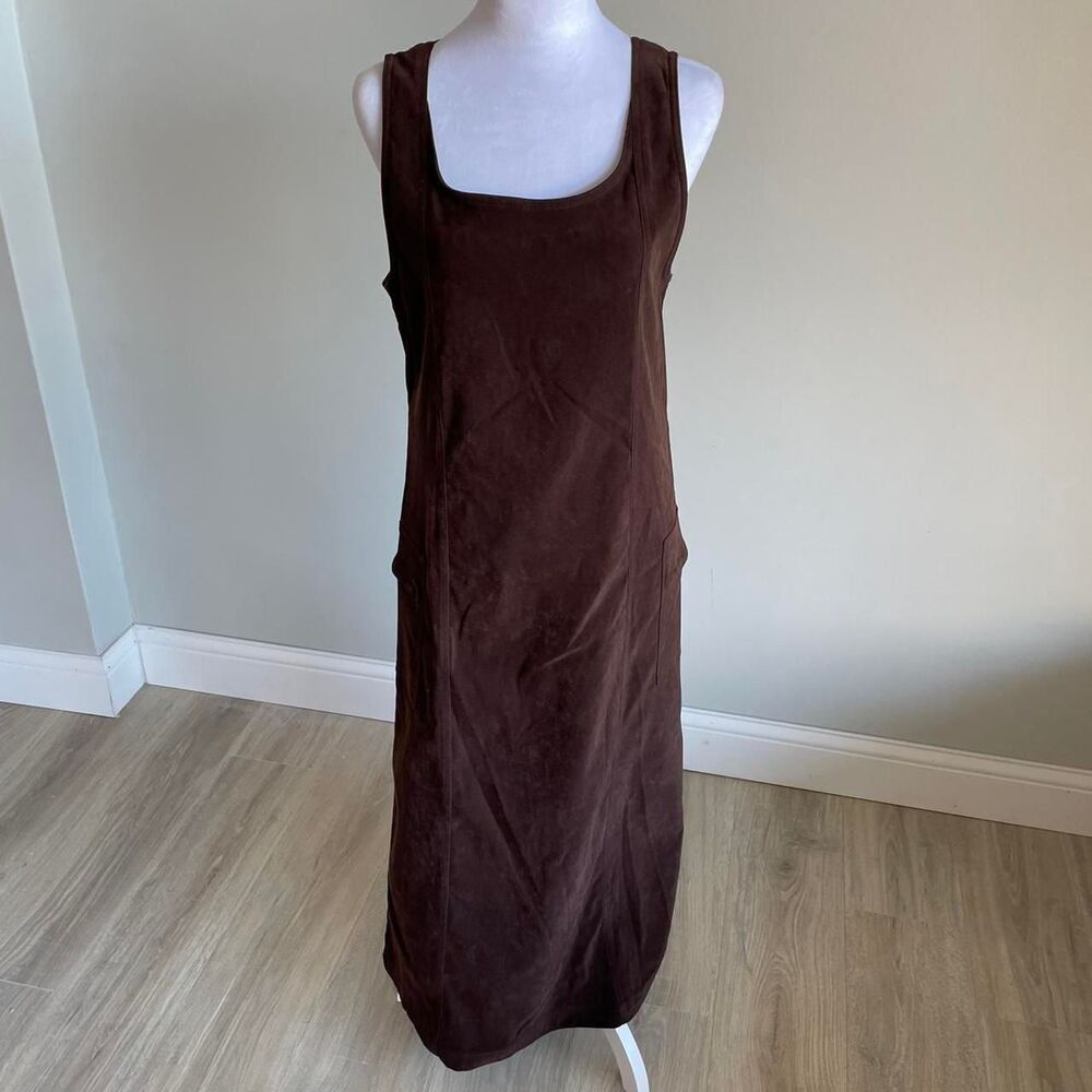 Chocolate Brown Maxi Dress Women's Small Pockets 90's Vintage Minimalist Trad
